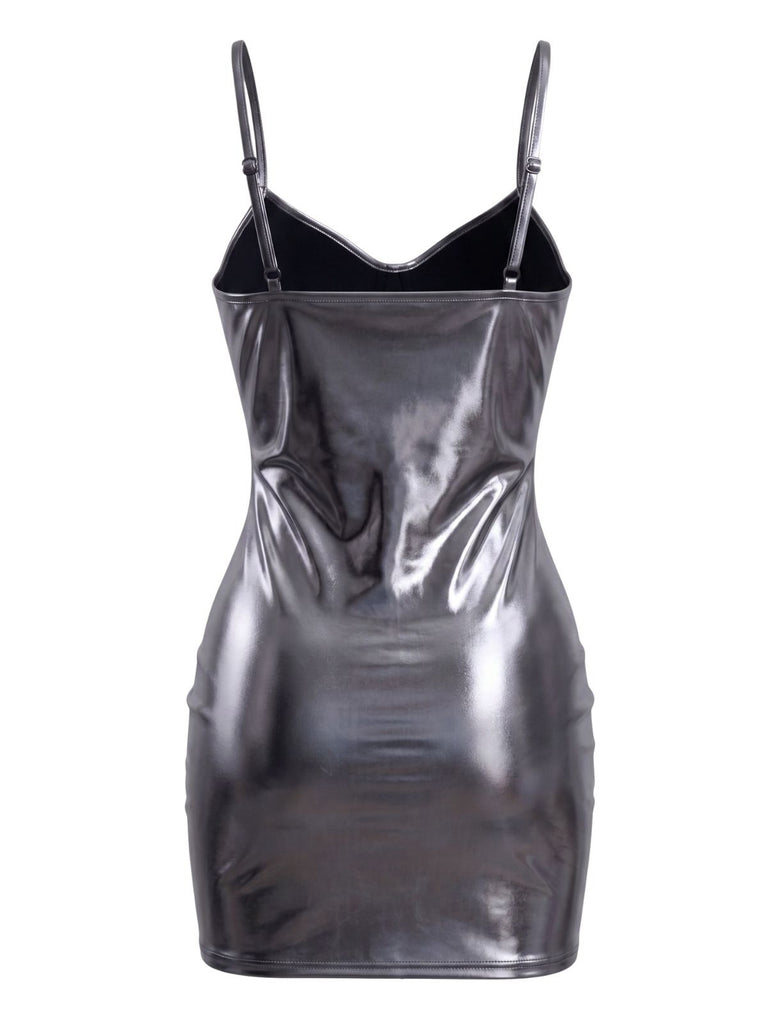 Mini-robe fines bretelles irisée et métallisée années 1960