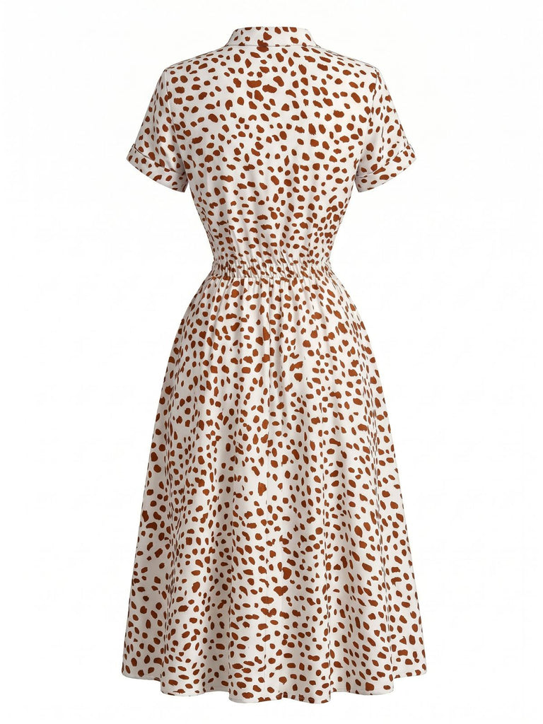 Robe Petites Fleurs Pois Ceinture Nouée Coton Chemise Années 1940 3