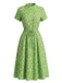 Robe Petites Fleurs Pois Ceinture Nouée Coton Chemise Années 1940 6
