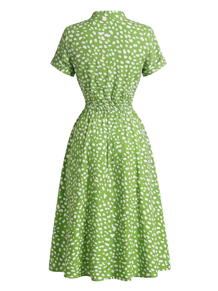 Robe Petites Fleurs Pois Ceinture Nouée Coton Chemise Années 1940 7