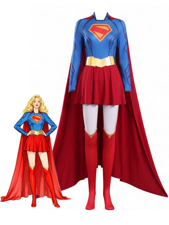 Costume Cosplay Supergirl Rouge avec Cape Années 1960