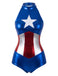 Body Costume Superhéroïne Bleu Métallique Étoile Années 1980 2