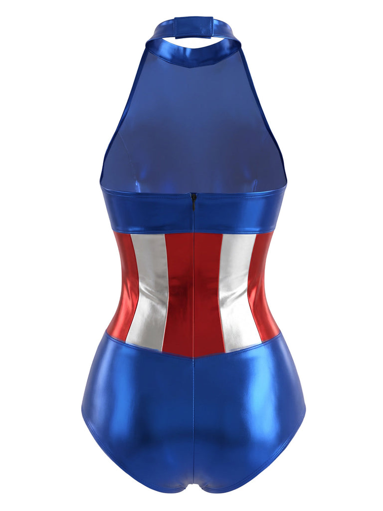 Body Costume Superhéroïne Bleu Métallique Étoile Années 1980 3
