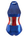 Body Costume Superhéroïne Bleu Métallique Étoile Années 1980 3
