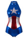 Body Costume Superhéroïne Bleu Métallique Étoile Années 1980