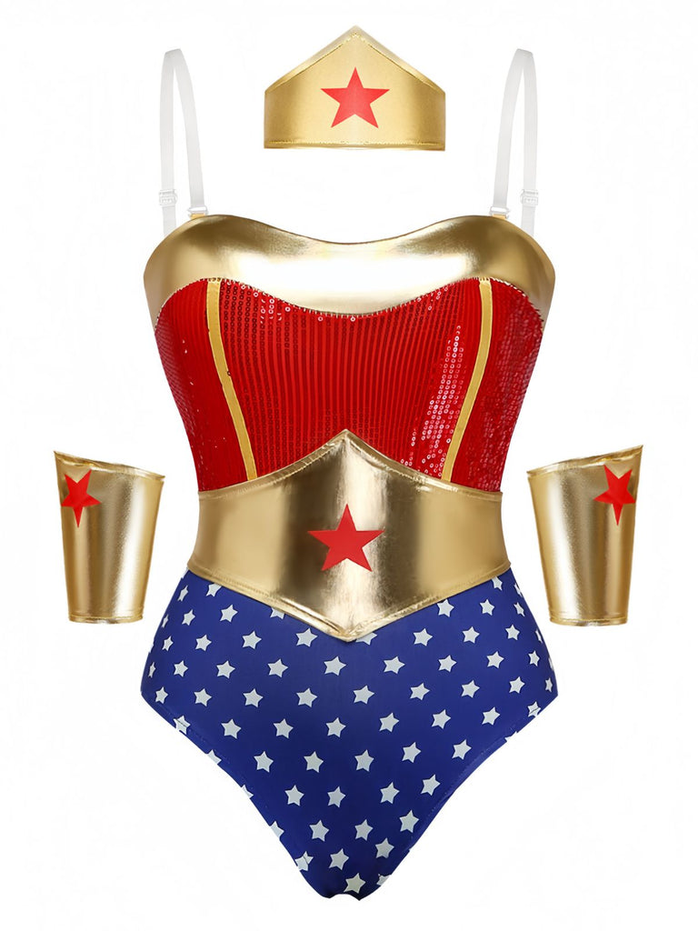 Body et Cape Costume Super-Héroïne à Étoile Rouge Années 1980