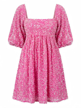 Robe Paillettes Col Carré Manches Bouffantes Noué Dos Nu Années 1960 2