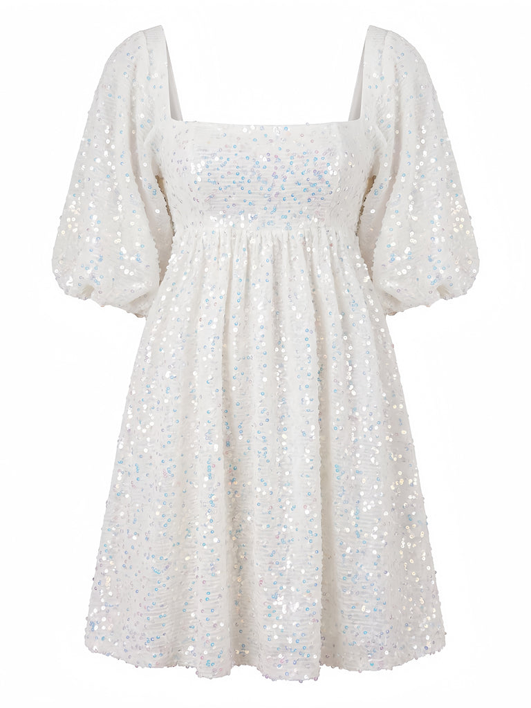 Robe Paillettes Col Carré Manches Bouffantes Noué Dos Nu Années 1960 4