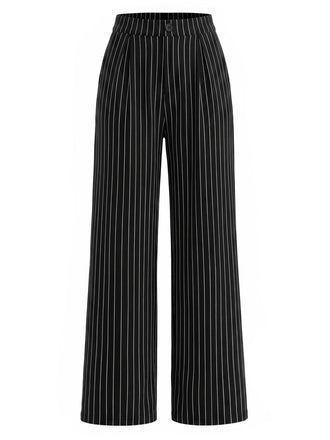 [Prévente] Pantalon à Taille Haute Tricoté à Fines Rayures Jambes Larges Noir Années 1930