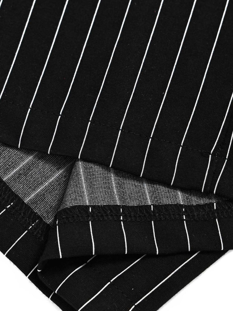 [Prévente] Top Asymétrique Tricoté à Fines Rayures et Pantalon à Jambes Larges Noir Années 1930
