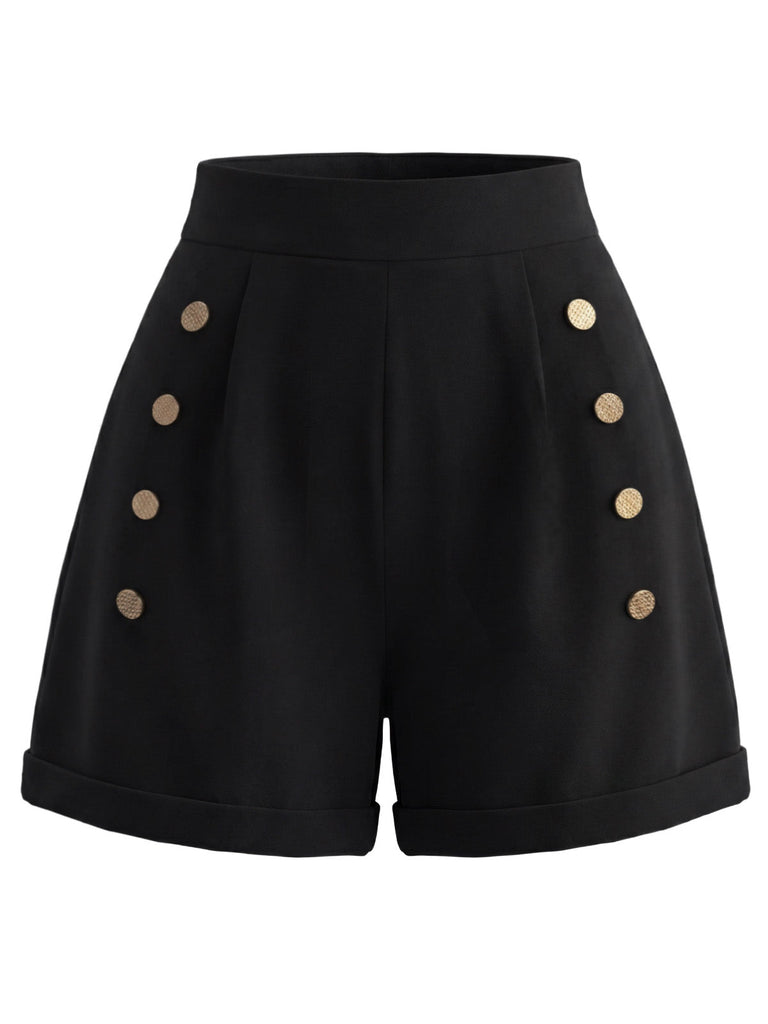 [Prévente] Short Noir Taille Haute Double Boutonnage Années 1950 2