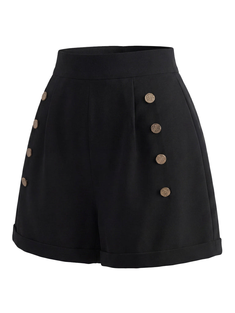 [Prévente] Short Noir Taille Haute Double Boutonnage Années 1950 3