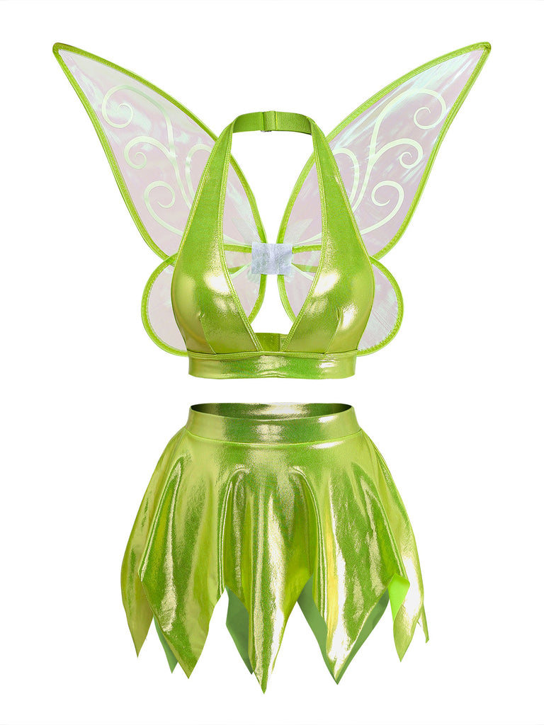 3PCS Costume Fée Princesse Vert avec Ailes Années 1950 2