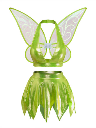 3PCS Costume Fée Princesse Vert avec Ailes Années 1950 2
