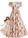 Robe Tulipe Floral Épaules Dénudées Volant Ceinturé Évasé Années 1930