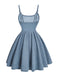 Robe Bleu Bretelles Fines Corset Denim Années 1950