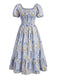 [Grande Taille] Grande Taille [] Floral Imprimé Manches Bouffantes Smocké Ligne A Années 1940 4