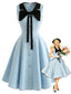 [Prévente] Robe bleue sans manches col nœud papillon et poches années 1950