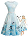 [Prévente] Robe Évasée Bleue Rayée Imprimé Palmier avec Poches Années 1950
