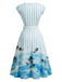[Prévente] Robe Évasée Bleue Rayée Imprimé Palmier avec Poches Années 1950 3