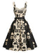[Prévente] Robe évasée noire et blanche à fleurs contrastées années 1950