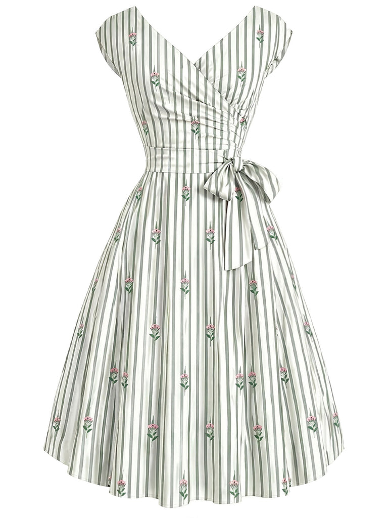 [Pre-Sale] Chartreuse 1940s Striped Vintage Classic Dress 2