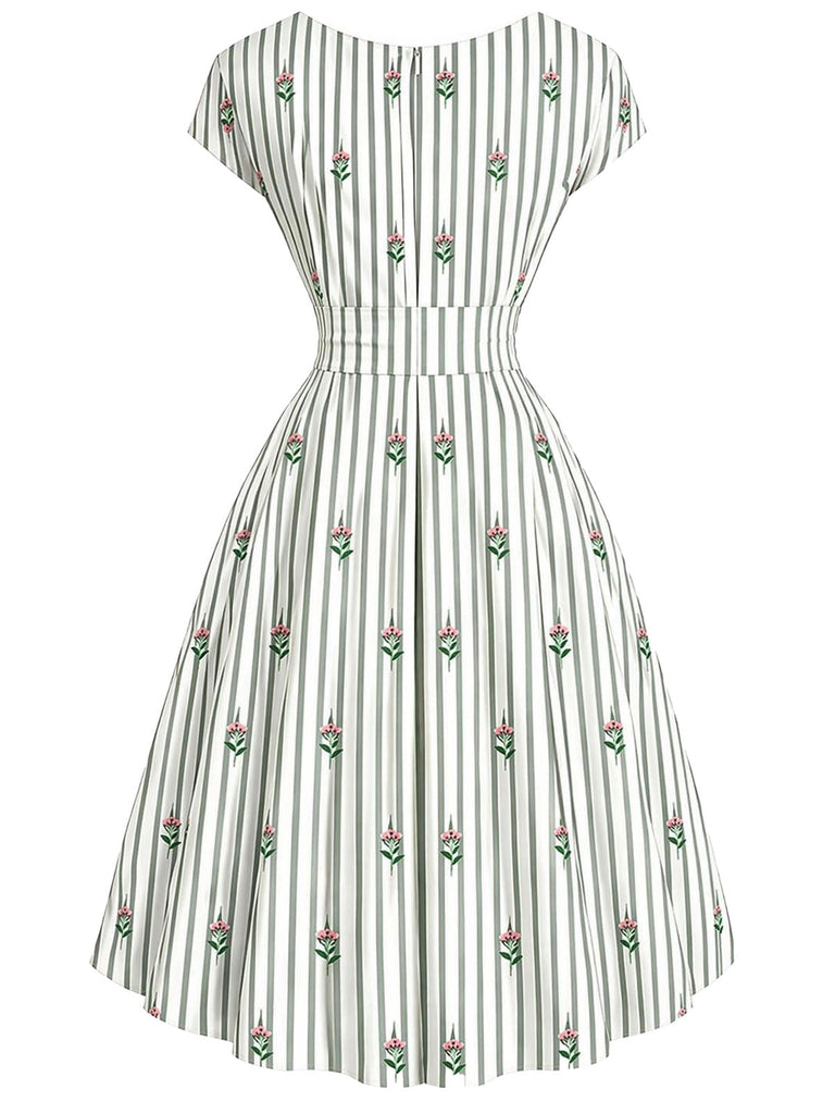 [Pre-Sale] Chartreuse 1940s Striped Vintage Classic Dress 3