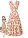 [Prévente] Robe Trapèze Sans Manches à Col Croisé Imprimé Tulipe Années 1950