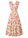 [Prévente] Robe Trapèze Sans Manches à Col Croisé Imprimé Tulipe Années 1950