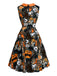 [Prévente] Robe noire Halloween à imprimé et col Claudine Années 1960