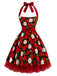 [Prévente] Robe évasée rouge à imprimé pommes, col halter et ceinture années 1950 - 3