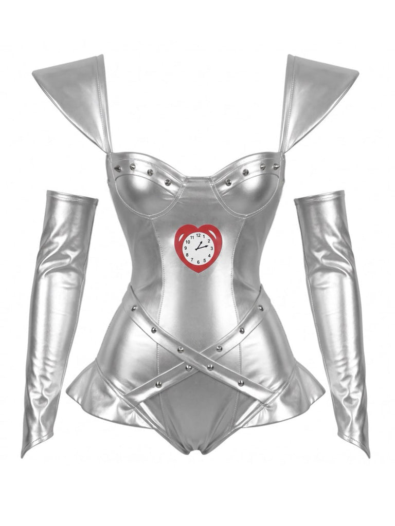 Tops Metallic Heart Clock Studded Corset Body Ensemble Années 1970