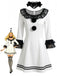 4PCS Robe Cosplay Clown Pierrot à Volants en Dentelle Noir et Blanc Années 1960