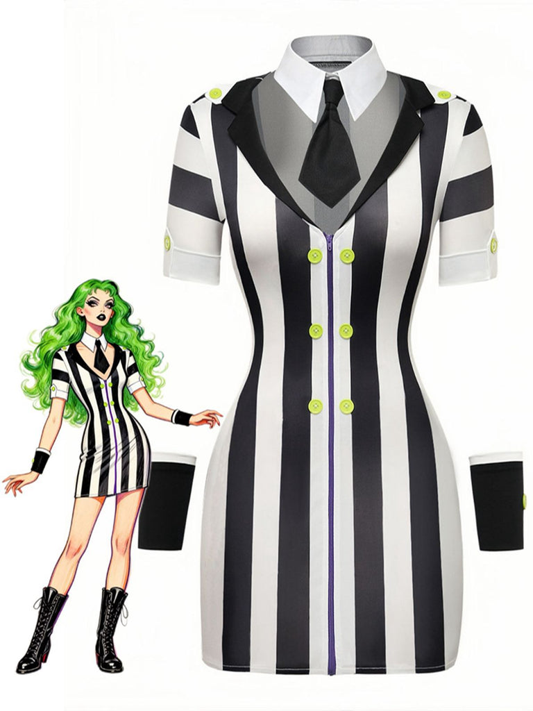 Robe fourreau rayée noir et blanc années 60