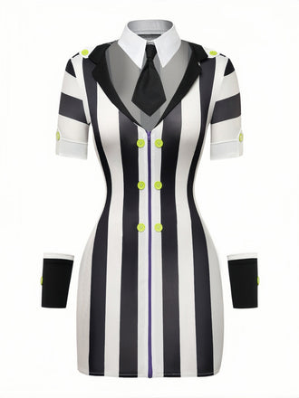 Robe Fourreau Noire & Blanche Rayée Années 1960