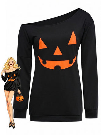 Robe Halloween Asymétrique Visage de Citrouille Années 1960