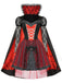 Ensemble 2PCS rouge Halloween avec robe en dentelle et tulle patchwork et cape Années 1950