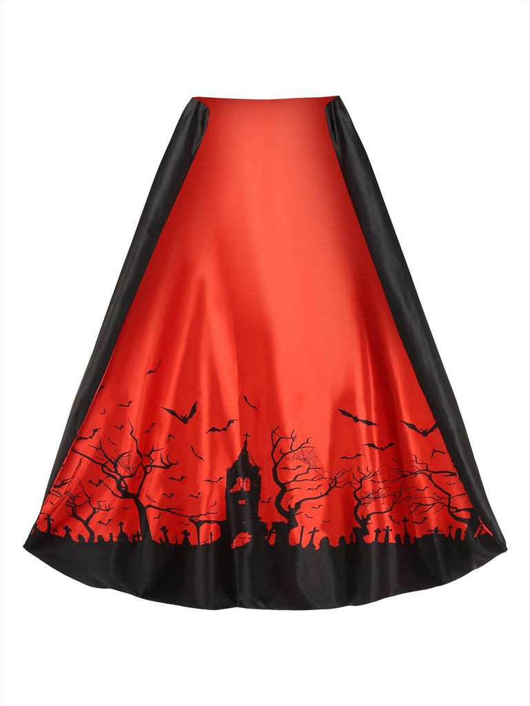 Ensemble 2PCS rouge Halloween avec robe en dentelle et tulle patchwork et cape Années 1950