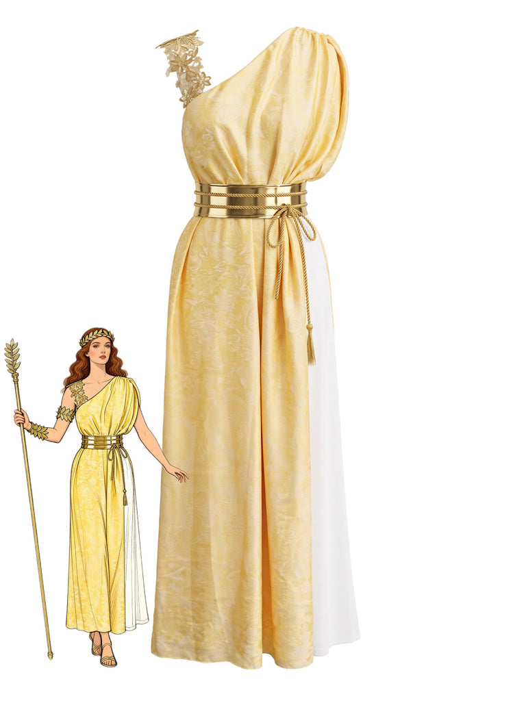 Robe Déesse Grecque Athéna à Une Épaule Abricot Années 1930