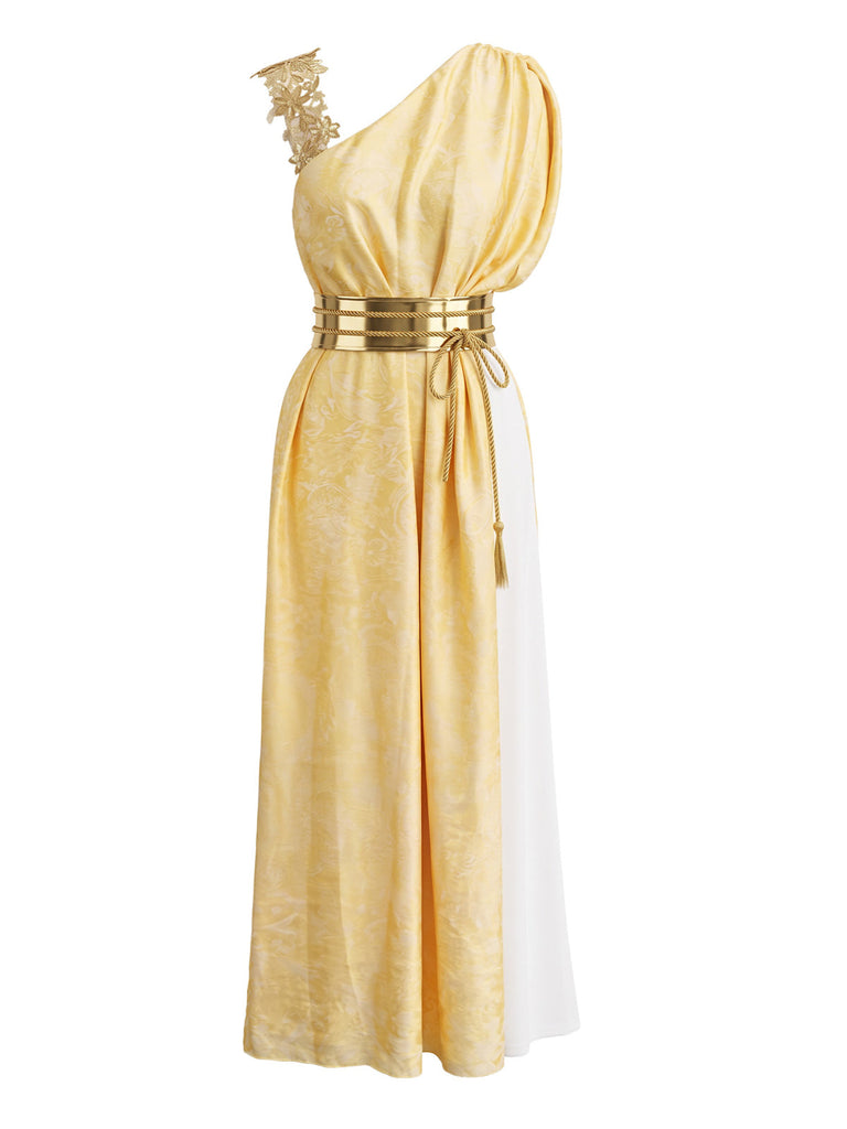 Robe Déesse Grecque Athéna à Une Épaule Abricot Années 1930