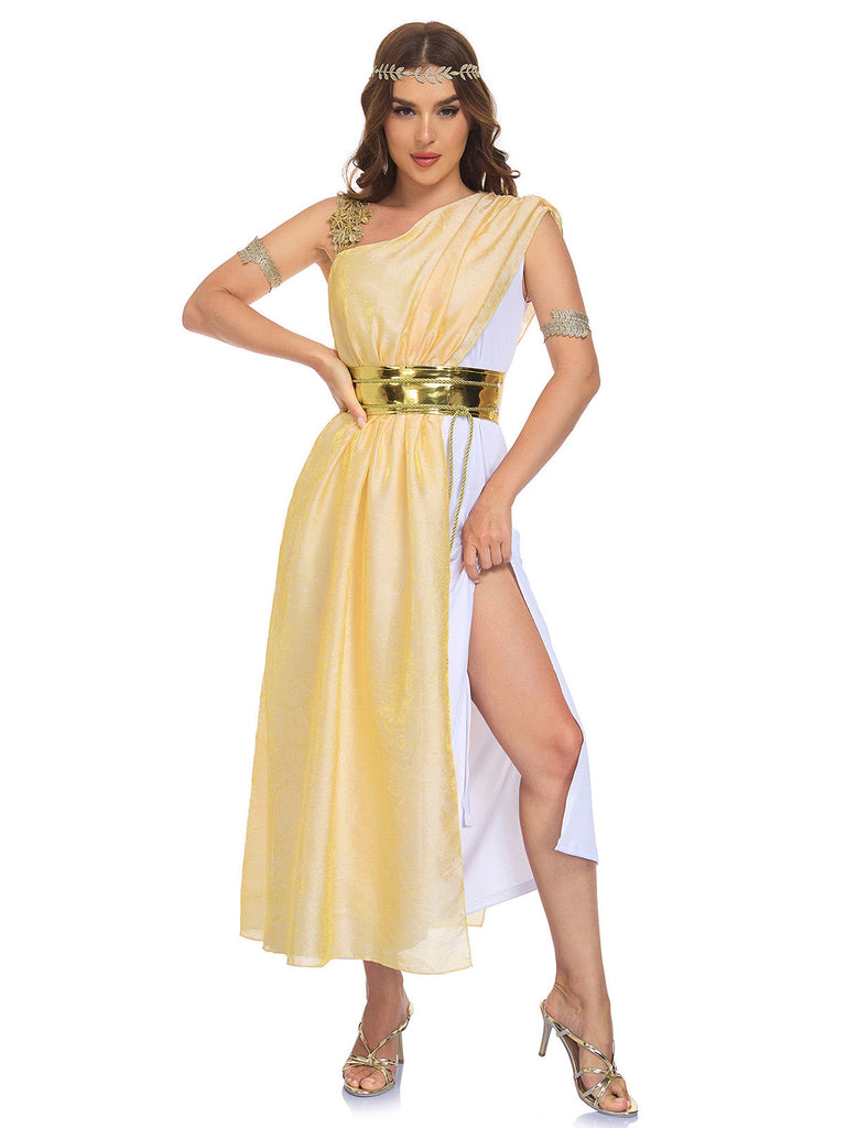 Robe Déesse Grecque Athéna à Une Épaule Abricot Années 1930