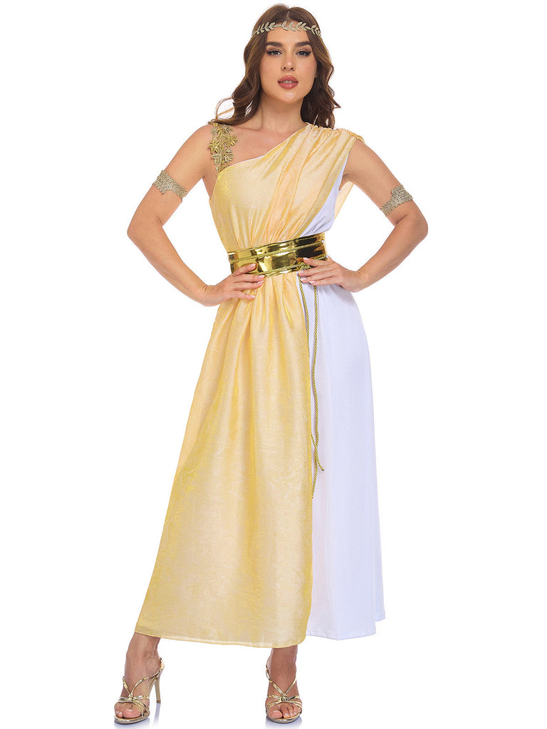 Robe Déesse Grecque Athéna à Une Épaule Abricot Années 1930
