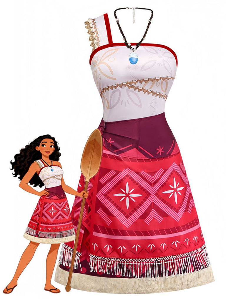 Robe Déguisement Vaiana Moiana Une Épaule Franges Années 70