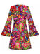 Mini Robe Multicolore Hippie Paisley Psychédélique Manches Évasées Années 1960 2
