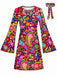 Mini Robe Paisley Psychédélique Manches Évasées Années 1960