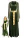 Robe longue médiévale verte en velours à manches cloche années 1930
