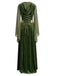 Robe longue médiévale verte en velours à manches cloche années 1930
