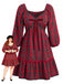 [Grande Taille] Robe évasée rouge motif écossais col V et nœud la taille années 50