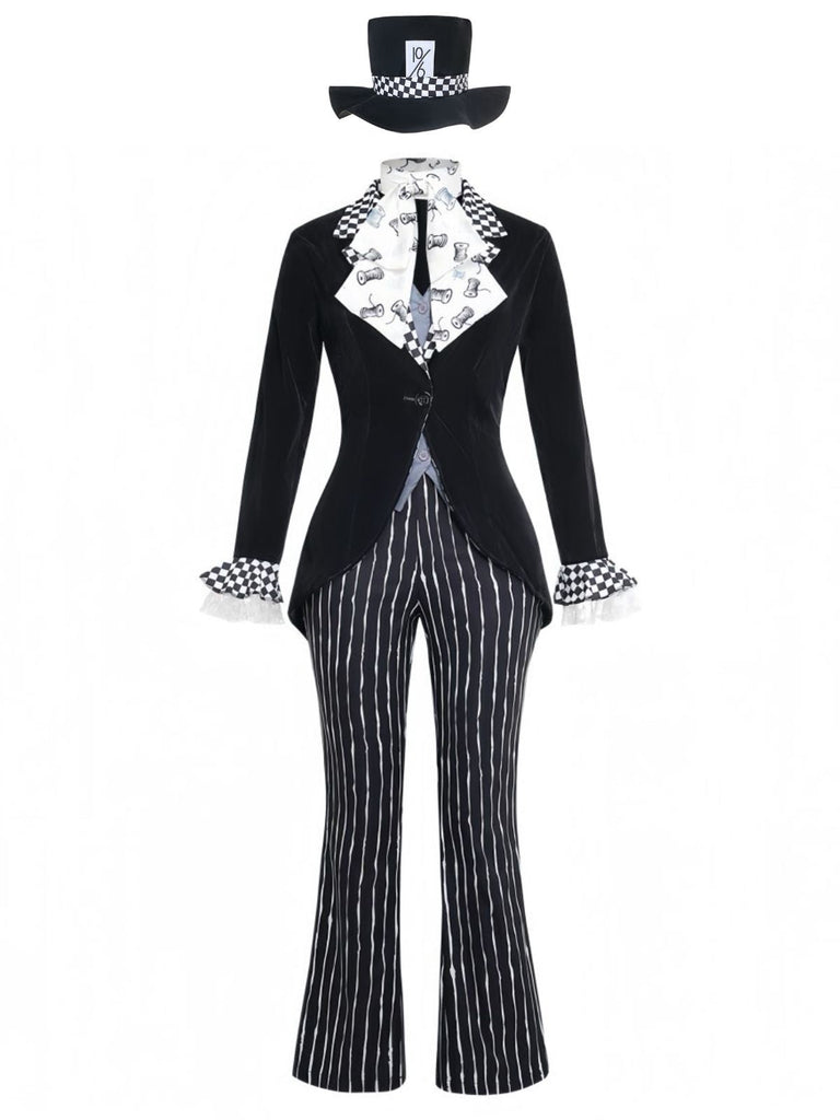 Ensemble costume cosplay Halloween 5PCS noir à rayures et coupe évasée Années 1940