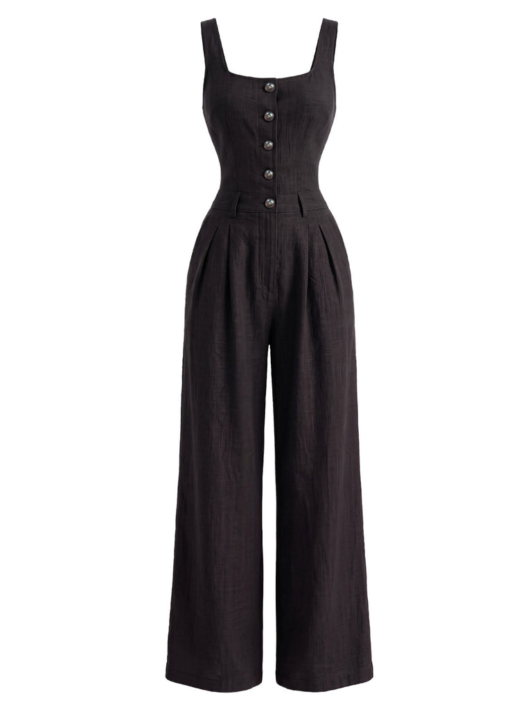 Combinaison Col Carré Sans Manches Boutonné Uni Années 1940 4